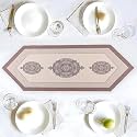 Kuber Industries 13"x36" Anti Slip Cotton Table Runner for Centre Table | Stylish Dining Table Runner for Living Room - Dining Table Accessories for Home & Hotel | 1032 Pyramid- Cream & Brown