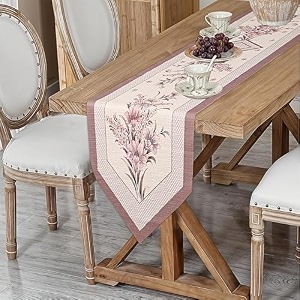kuber industries 1334x7234 anti slip table runner for centre table  stylish dining table runner for living room - dining table accessories for home amp hotel  1047 pyramid- cream amp pink