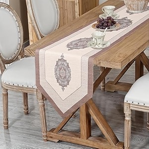 kuber industries 1334x7234 anti slip cotton table runner for centre tablestylish dining table runner for living room-dining table accessories for home amp hotel1032 pyramid-cream amp brown13x72 inch