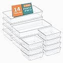 Kuber Industries 99 Pcs Set Multi-Purpose Transparent Drawer Organizers | Plastic Trays for Storage Kitchen &amp; Aesthetic Dressing Table Organisers for Cosmetics, Makeup &amp; Stationery | Transparent