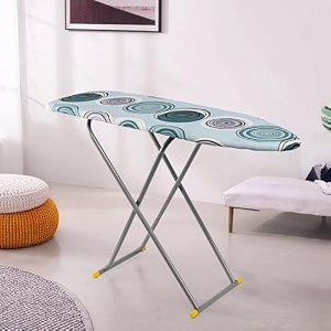 kuber industries 15 inch foldable amp height adjustable press board iron stand with heat resistant holdertray for home  anti skid press table for clothes  circle design- green amp black