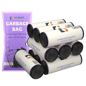 kuber industries 150 bags 10 rolls black garbage bags 24x32 inches  garbage covers for home office and restaurants  odour free trash bags  wet and dry dust bin covers for daily waste