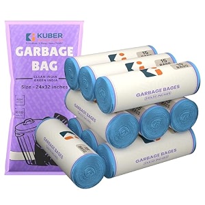 kuber industries 150 bags 10 rolls blue garbage bags 24x32 inches  garbage covers for home office and restaurants  odour free trash bags  wet and dry dust bin covers for daily waste