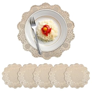 kuber industries 16 inch soft leather round table mats  placemats for dining table set of 12  tea and coffee tablemat for bed side living and dining area  korean gold - royal bloom