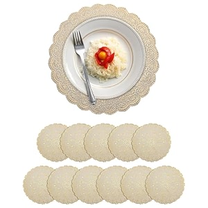 kuber industries 16 inch soft leather round table mats  placemats for dining table set of 6  tea and coffee tablemat for bed side living and dining area  korean gold - victorian lace