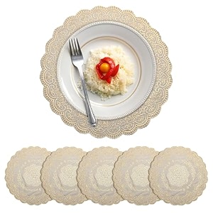 kuber industries 16 inch soft leather round table mats  placemats for dining table set of 12  tea and coffee tablemat for bed side living and dining area  korean gold - royal bloom