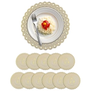 kuber industries 16 inch soft leather round table mats  placemats for dining table set of 12  tea and coffee tablemat for bed side living and dining area  korean gold - royal bloom