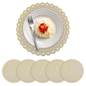 kuber industries 16 inch soft leather round table mats  placemats for dining table set of 12  tea and coffee tablemat for bed side living and dining area  korean gold - royal bloom