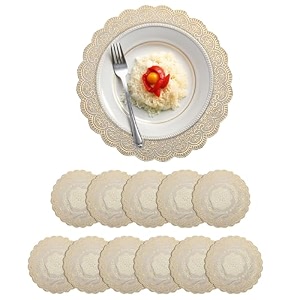 kuber industries 16 inch soft leather round table mats  placemats for dining table set of 12  tea and coffee tablemat for bed side living and dining area  korean gold - royal bloom