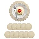 Kuber Industries 16 Inch Soft Leather Round Table Mats | Placemats for Dining Table Set of 6 | Tea and Coffee Tablemat for Bed Side, Living and Dining Area | Korean Gold - Victorian Lace