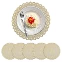 Kuber Industries 16 Inch Soft Leather Round Table Mats | Placemats for Dining Table Set of 12 | Tea and Coffee Tablemat for Bed Side, Living and Dining Area | Korean Gold - Royal Bloom