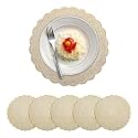 Kuber Industries 16 Inch Soft Leather Round Table Mats | Placemats for Dining Table Set of 6 | Tea and Coffee Tablemat for Bed Side, Living and Dining Area | Korean Gold - Victorian Lace