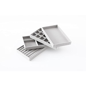 kuber industries 16 pieces velvet jewelry trays organizer  jewelry storage box  jewelry organizer  showcase holder dresser organizer for earring necklace bracelet ring  pack of 4 ybl4-02  grey