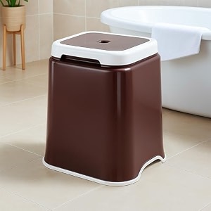 kuber industries 18 inch heavy duty plastic stool for sitting amp bathing  strong and durable anti-slip stool senior citizen support indoor amp outdoor  multiple space use home garden  brown amp white
