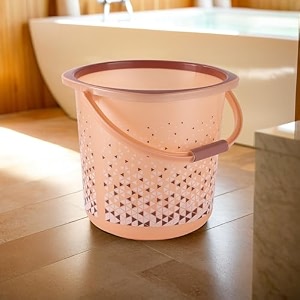 kuber industries plastic multi-purpose 18 litres water buckets for washing clothes with handle  bathing balti for bathroom  water storage container - essential for household chores  beige