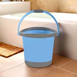 kuber industries 18 litre plastic bath bucket for bathroom amp kitchen  multipurpose hot amp cold water container bathing bucket amp balti with handle for home  blue amp grey
