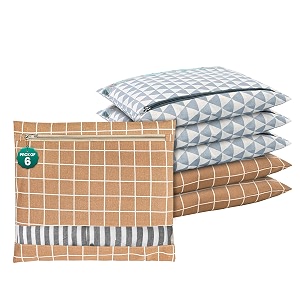 kuber industries 6 pcs clothes storage organizer  clothes cover for t-shirts pants shirts salwar suit travel with zip  printed - brown amp grey