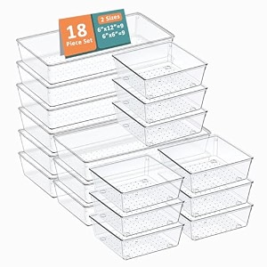 kuber industries 99 pcs set multi-purpose transparent drawer organizers  plastic trays for storage kitchen amp aesthetic dressing table organisers for cosmetics makeup amp stationery  transparent