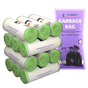 kuber industries 180 bags 12 rolls green garbage bags 24x32 inches  garbage covers for home office and restaurants  odour free trash bags  wet and dry dust bin covers for daily waste