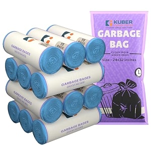 kuber industries 180 bags 12 rolls blue garbage bags 24x32 inches  garbage covers for home office and restaurants  odour free trash bags  wet and dry dust bin covers for daily waste
