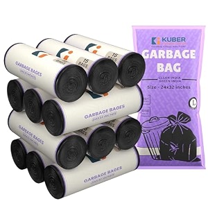 kuber industries 180 bags 12 rolls black garbage bags 24x32 inches  garbage covers for home office and restaurants  odour free trash bags  wet and dry dust bin covers for daily waste