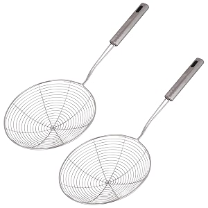 kuber industries 18cm multiuses stainless steel skimmerstrainerjharni for cooking and frying- pack of 2 silver