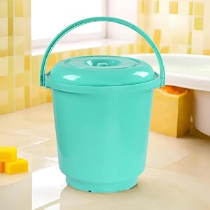 kuber industries 18l bucket for bathroom kitchen amp home with lid amp carry handle  portable storage container hot amp cold water bucketbalti for cleaning  green
