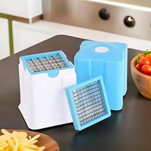 kuber industries 2 in 1 vegetable chopper for kitchen with push-clean feature  size adjustable potato chipser amp french fry machine  manual potato cutterfinger chips machine  multicolor