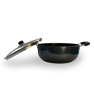 kuber industries 24l aluminium non-stick kadai for cooking with riveted bakelite handle amp lid  deep fry cookware wok for kitchen  kadhai induction base for cooking chinese  black