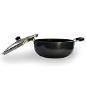 Kuber Industries 2.8L Aluminium Non-Stick Kadai for Cooking with Riveted Bakelite Handle &amp; Lid | Deep Fry Cookware Wok for Kitchen | Kadhai Induction Base for Cooking Chinese | Black