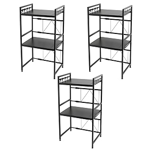 kuber industries 2-layer microwave oven racktelescopic storage rackmicrowave shelf stand with hanging hookskitchen counter shelf organizer pack of 3 black
