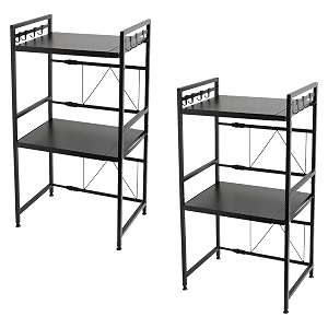 kuber industries 2-layer microwave oven racktelescopic storage rackmicrowave shelf stand with hanging hookskitchen counter shelf organizer pack of 2 black
