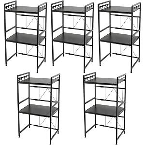 kuber industries 2-layer microwave oven racktelescopic storage rackmicrowave shelf stand with hanging hookskitchen counter shelf organizer pack of 5 black