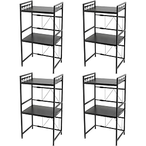 kuber industries 2-layer microwave oven racktelescopic storage rackmicrowave shelf stand with hanging hookskitchen counter shelf organizer pack of 4 black