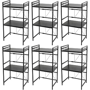 kuber industries 2-layer microwave oven racktelescopic storage rackmicrowave shelf stand with hanging hookskitchen counter shelf organizer pack of 6 black