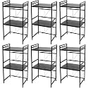 Kuber Industries 2-Layer Microwave Oven Rack|Telescopic Storage Rack|Microwave Shelf Stand With Hanging Hooks|Kitchen Counter Shelf Organizer Pack of 6 (Black)