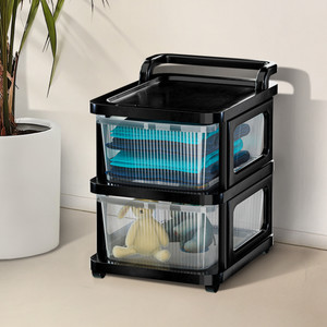 kuber industries 2 layer plastic modular storage drawer organizer with wheels  transparent black plastic free standing chest of drawers