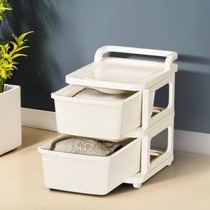 kuber industries 2 layer plastic modular storage drawer organizer with wheels  ivory plastic free standing chest of drawers