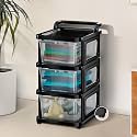 Kuber Industries 3 Layer Heavy Duty Plastic Storage Drawer with Wheels | Modular Cabinet for Bedroom, Office, Home | Chest of Drawers Organiser for Cosmetics, Kitchen items, Toys | Transparent Black