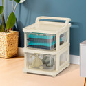 KUBER INDUSTRIES 2 Layer Plastic Modular Storage Drawer Organizer with Wheels | Transparent Ivory Plastic Free Standing Chest of Drawers
