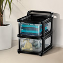 KUBER INDUSTRIES 2 Layer Plastic Modular Storage Drawer Organizer with Wheels | Transparent Black Plastic Free Standing Chest of Drawers
