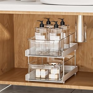 kuber industries 3 layer polypropylene clear sliding makeup drawer storage organizer boxstand  cosmetic storage box for women  dressing table organiser for jewellry skincare amp perfume  white