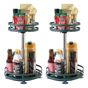 kuber industries 2-layer rotating spice rackcircular shelf for cabinet countertop360-degree rotable kitchen trolleyfruit basket pack of 2 dark green