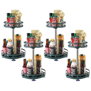 kuber industries 2-layer rotating spice rackcircular shelf for cabinet countertop360-degree rotable kitchen trolleyfruit basket pack of 4 dark green