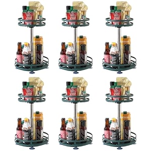 kuber industries 2-layer rotating spice rackcircular shelf for cabinet countertop360-degree rotable kitchen trolleyfruit basket pack of 6 dark green