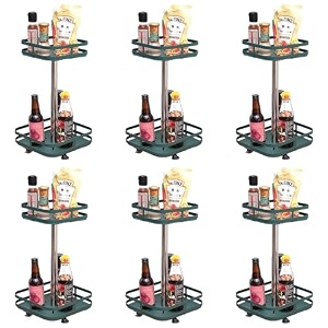 kuber industries 2-layer rotating spice racksquare shelf for cabinet countertop360-degree rotable kitchen trolleyfruit basket pack of 6 dark green