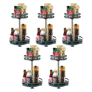 kuber industries 2-layer rotating spice rackcircular shelf for cabinet countertop360-degree rotable kitchen trolleyfruit basket pack of 5 dark green