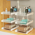 KUBER INDUSTRIES 2 Pcs Clear Sliding 3-Layer Makeup Drawer Storage Organizer Box\Stand | White Storage Organizer Box Vanity Box