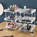 Kuber Industries 3 Layer Polypropylene Clear Sliding Makeup Drawer Storage Organizer BoxStand | Cosmetic Storage Box for Women | Dressing Table Organiser for Jewellry, Skincare & Perfume | White