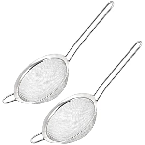 kuber industries 2 pcs fine mesh 5 inch soup and juice strainer stainless steel with long handle  chalni for kitchen big size  matcha strainerfiltersieve for various liquids  silver